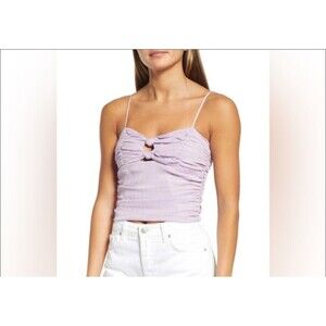 WAYF Verity Crop Camisole Womens Medium Lavendar Smocked Babydoll Neckline NWOT